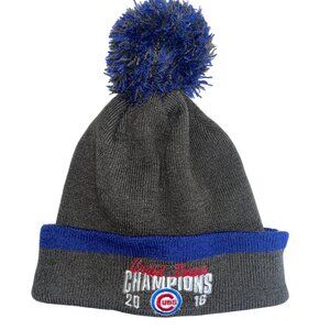 Chicago Cubs 2016 World Series Champions Knit Beanie Hat With Pom Gray Blue